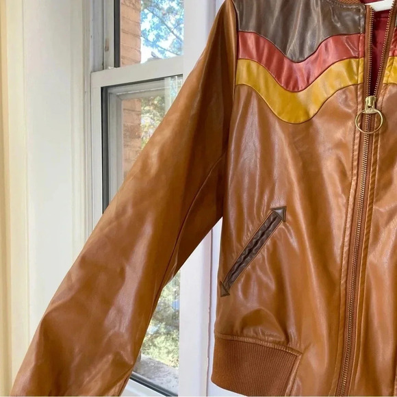 New Classic Rock Couture Cosmic Cowboy Pokerface Jacket Bomber Leather Brown - Picture 13 of 16